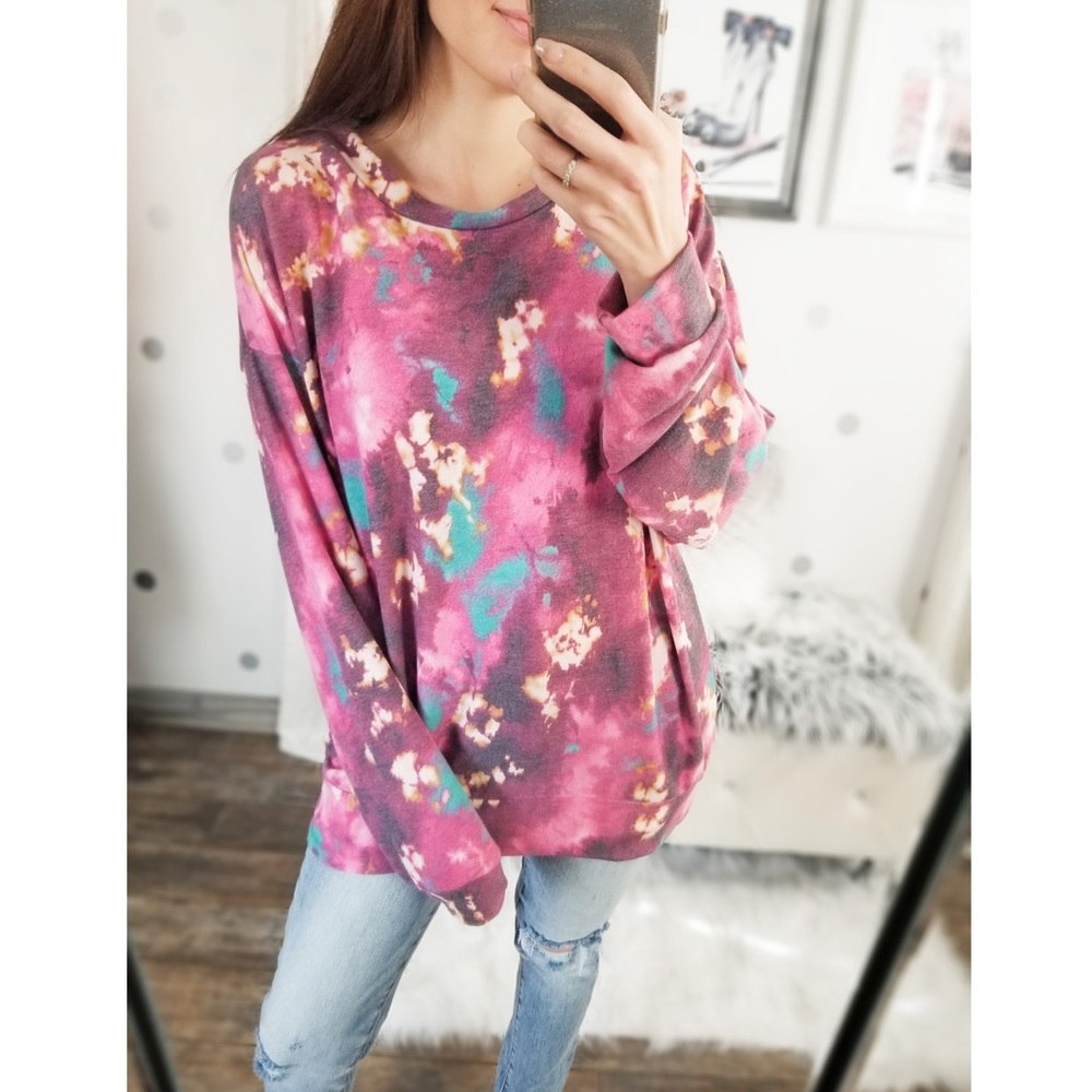 Last1️⃣ Bright Fall Tie Dye Slouchy Top Oversized Lightweight Women’s Tops - Picture 5 of 8